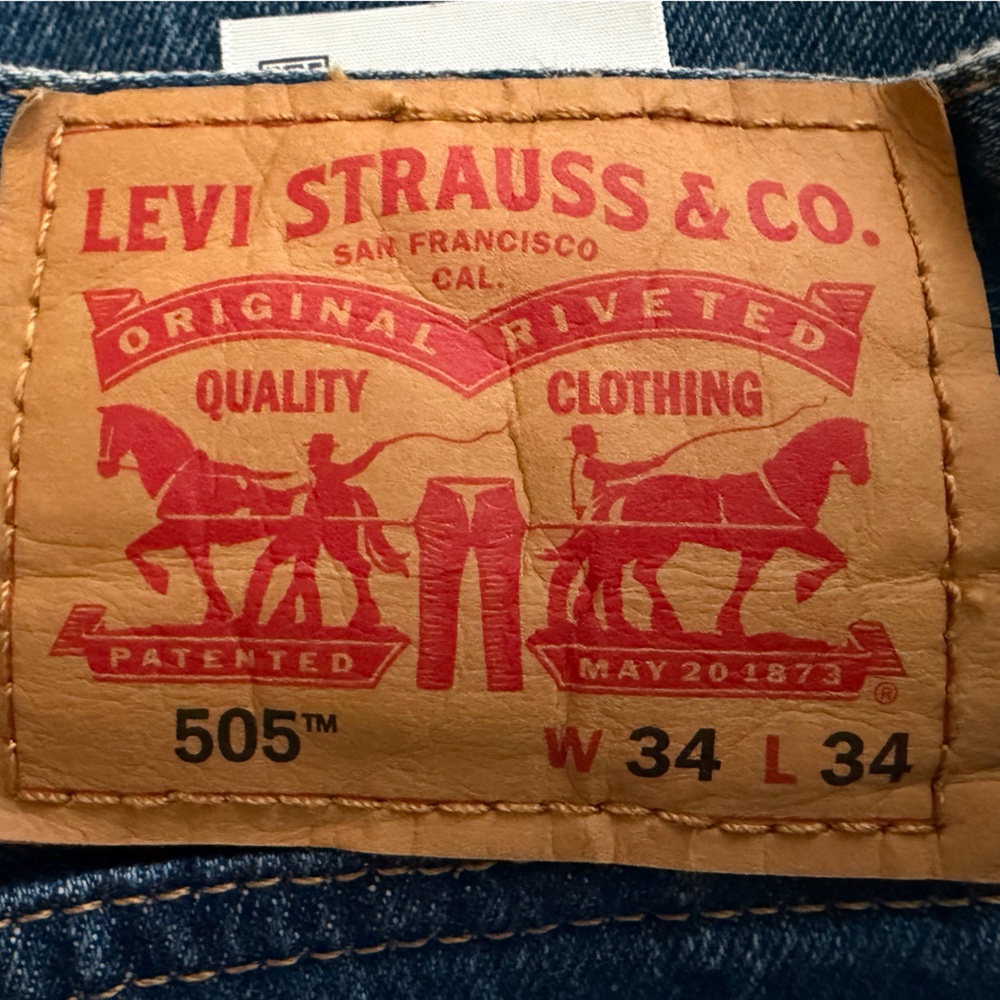 Levi's 505 Original Fit Jeans with Red and Tan Accents - Picture 2 of 4